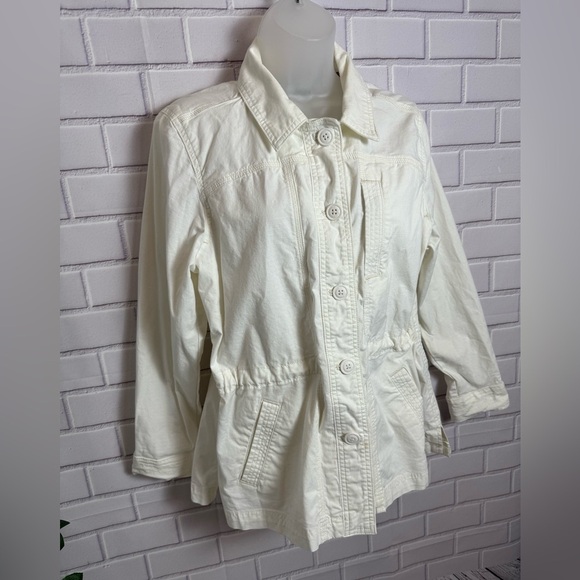 EDDIE BAUER Cream Utility Jacket with Elastic Waist & Collared Neckline/size PL - Picture 1 of 10